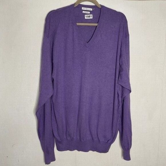 Peter Millar Purple Luxury Blend CottonCashmere Knit V-Neck Sweater Men Size 2XL - Picture 1 of 11